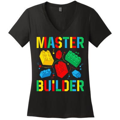 Master Builder Building Blocks Brick Toy Master Builder Women's V-Neck T-Shirt