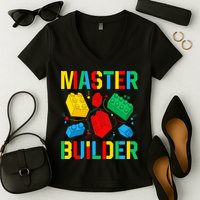 Master Builder Building Blocks Brick Toy Master Builder Women's V-Neck T-Shirt
