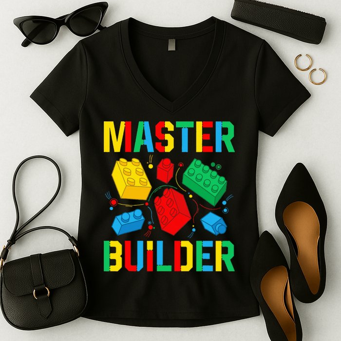 Master Builder Building Blocks Brick Toy Master Builder Women's V-Neck T-Shirt