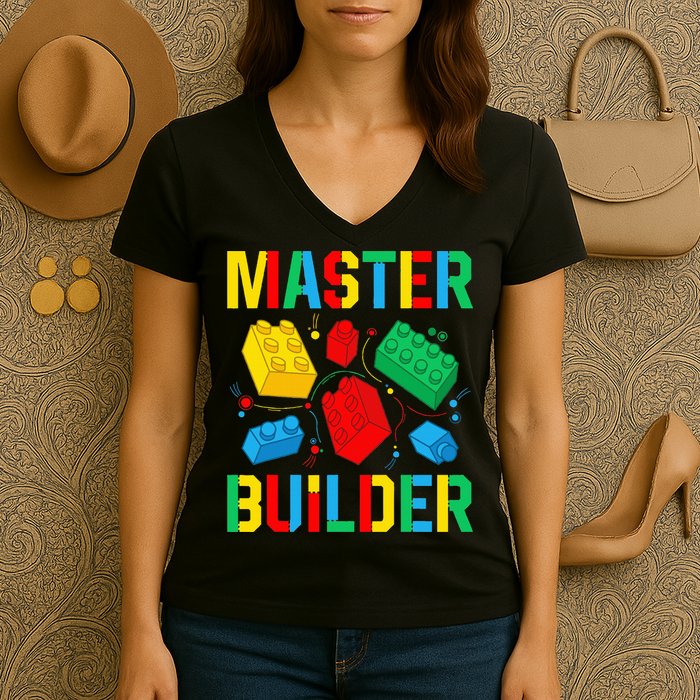 Master Builder Building Blocks Brick Toy Master Builder Women's V-Neck T-Shirt