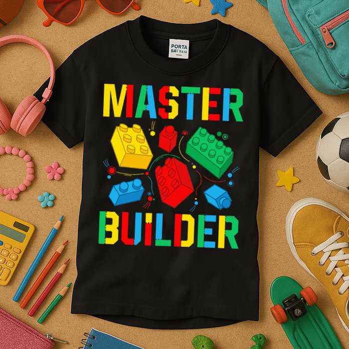 Master Builder Building Blocks Brick Toy Master Builder Kids T-Shirt