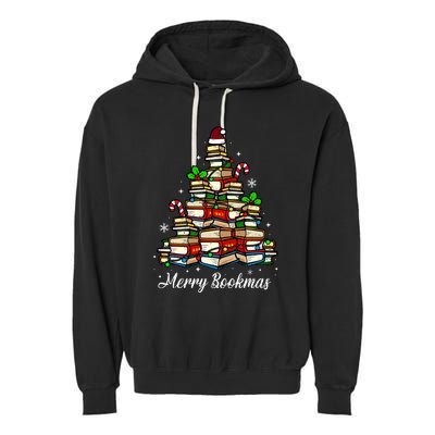 Merry Bookmas Books Christmas Tree Book Lover Santa Hat Xmas Garment-Dyed Fleece Hoodie