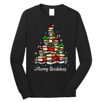 Merry Bookmas Books Christmas Tree Book Lover Santa Hat Xmas Long Sleeve Shirt