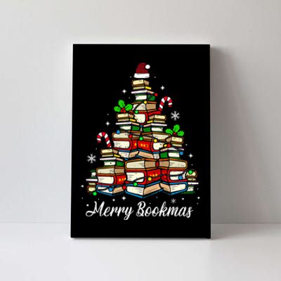 Merry Bookmas Books Christmas Tree Book Lover Santa Hat Xmas Canvas