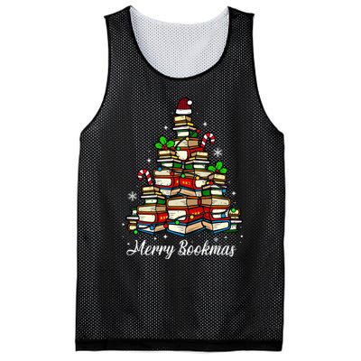 Merry Bookmas Books Christmas Tree Book Lover Santa Hat Xmas Mesh Reversible Basketball Jersey Tank