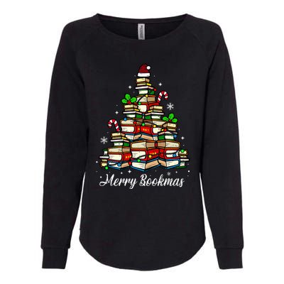 Merry Bookmas Books Christmas Tree Book Lover Santa Hat Xmas Womens California Wash Sweatshirt