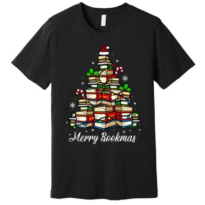 Merry Bookmas Books Christmas Tree Book Lover Santa Hat Xmas Premium T-Shirt