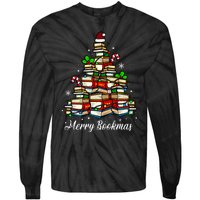 Merry Bookmas Books Christmas Tree Book Lover Santa Hat Xmas Tie-Dye Long Sleeve Shirt