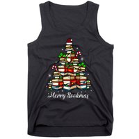 Merry Bookmas Books Christmas Tree Book Lover Santa Hat Xmas Tank Top