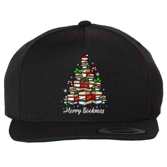 Merry Bookmas Books Christmas Tree Book Lover Santa Hat Xmas Wool Snapback Cap