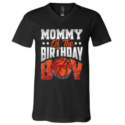 Mommy Basketball Birthday Family Baller Bday Party V-Neck T-Shirt