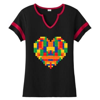 Master Builder Block Brick Building Heart Valentines Day Ladies Halftime Notch Neck Tee