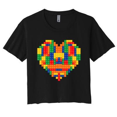 Master Builder Block Brick Building Heart Valentines Day Women's Crop Top Tee