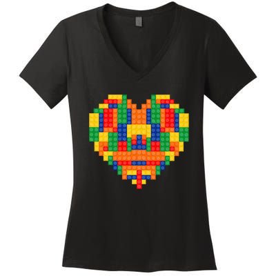 Master Builder Block Brick Building Heart Valentines Day Women's V-Neck T-Shirt