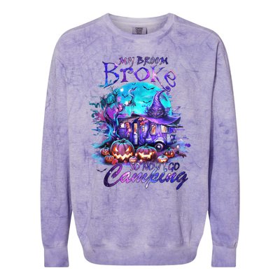 My Broom Broke So Now I Go Camping Halloween Family Lover Colorblast Crewneck Sweatshirt