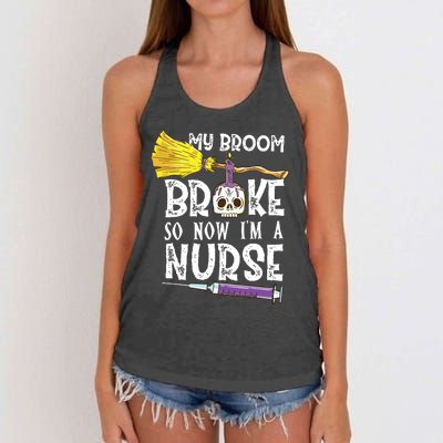 My Broom Broke So Now Im A Nurse Halloween Nurse Women's Knotted Racerback Tank