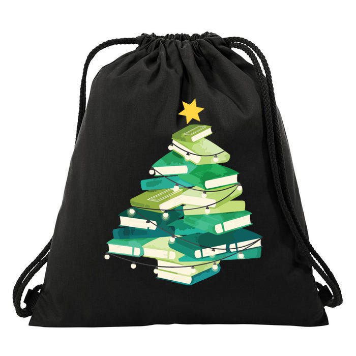 Merry Bookmas Books Pine Tree Funny Reading Lover Christmas Drawstring Bag