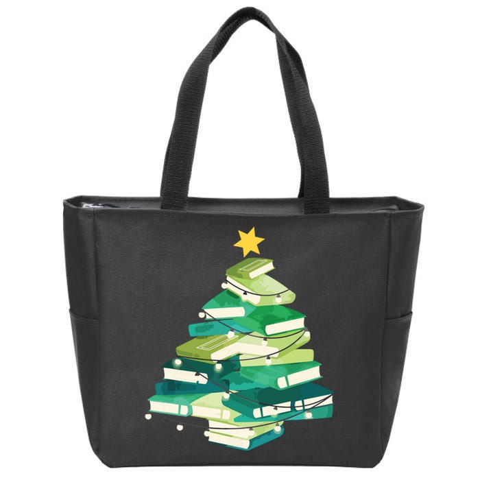 Merry Bookmas Books Pine Tree Funny Reading Lover Christmas Zip Tote Bag