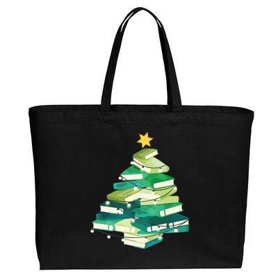 Merry Bookmas Books Pine Tree Funny Reading Lover Christmas Cotton Canvas Jumbo Tote