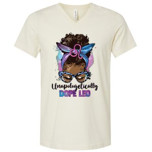 Messy Bun Black Women Unapologetically Dope Leo Apparel V-Neck T-Shirt