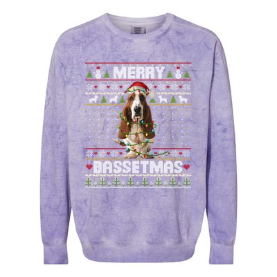 Merry Bassetmas Basset Hound Ugly Christmas Sweater Dog Dad Gift Colorblast Crewneck Sweatshirt