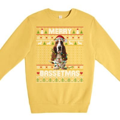 Merry Bassetmas Basset Hound Ugly Christmas Sweater Dog Dad Gift Premium Crewneck Sweatshirt