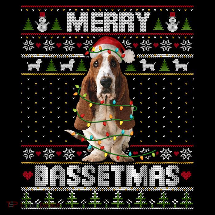 Merry Bassetmas Basset Hound Ugly Christmas Sweater Dog Dad Gift High Crown Mesh Back Trucker Hat