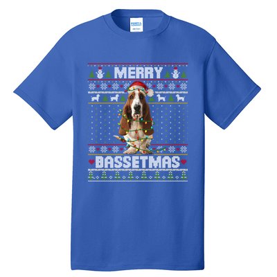 Merry Bassetmas Basset Hound Ugly Christmas Sweater Dog Dad Gift Tall T-Shirt