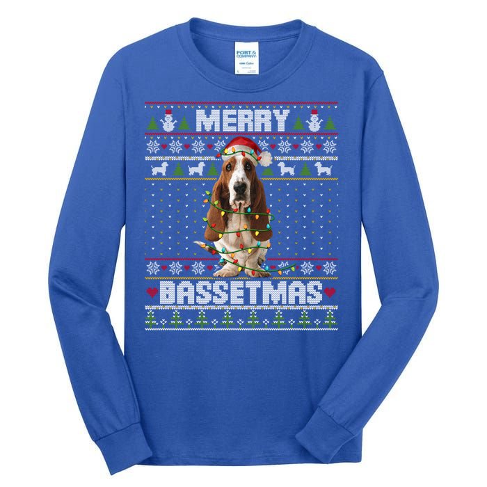 Merry Bassetmas Basset Hound Ugly Christmas Sweater Dog Dad Gift Tall Long Sleeve T-Shirt