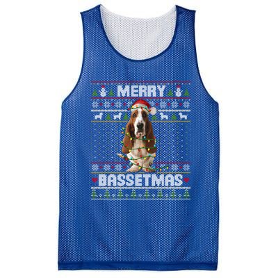 Merry Bassetmas Basset Hound Ugly Christmas Sweater Dog Dad Gift Mesh Reversible Basketball Jersey Tank