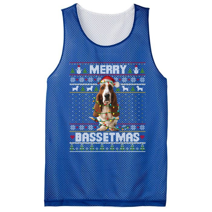 Merry Bassetmas Basset Hound Ugly Christmas Sweater Dog Dad Gift Mesh Reversible Basketball Jersey Tank