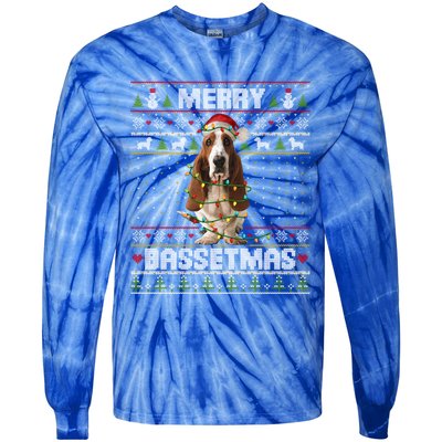 Merry Bassetmas Basset Hound Ugly Christmas Sweater Dog Dad Gift Tie-Dye Long Sleeve Shirt