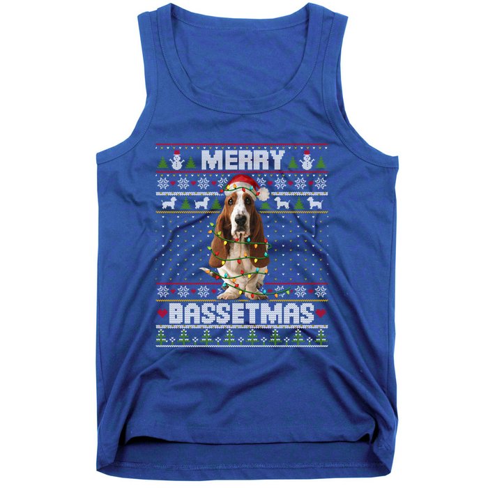 Merry Bassetmas Basset Hound Ugly Christmas Sweater Dog Dad Gift Tank Top