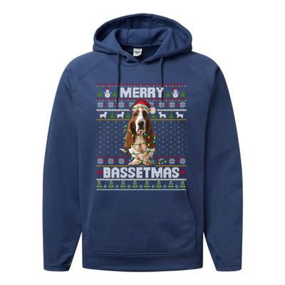 Merry Bassetmas Basset Hound Ugly Christmas Sweater Dog Dad Gift Performance Fleece Hoodie