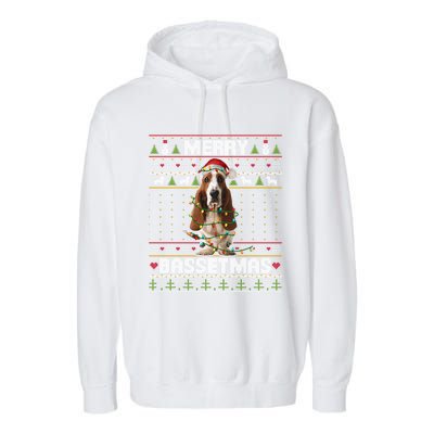 Merry Bassetmas Basset Hound Ugly Christmas Sweater Dog Dad Gift Garment-Dyed Fleece Hoodie