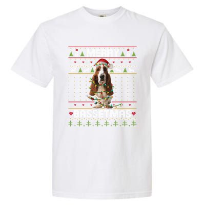 Merry Bassetmas Basset Hound Ugly Christmas Sweater Dog Dad Gift Garment-Dyed Heavyweight T-Shirt