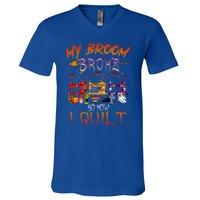 My Broom Broke So Now I Quilt Halloween Funny Gift V-Neck T-Shirt