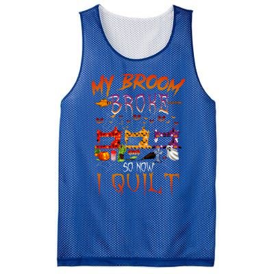 My Broom Broke So Now I Quilt Halloween Funny Gift Mesh Reversible Basketball Jersey Tank