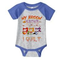 My Broom Broke So Now I Quilt Halloween Funny Gift Infant Baby Jersey Bodysuit