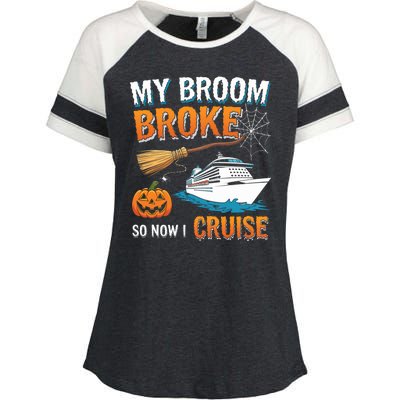 My Broom Broke So Now I Go Cruise Funny Halloween Cruise Ship Vacation Enza Ladies Jersey Colorblock Tee