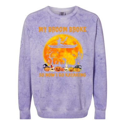 My Broom Broke So Now I Go Kayaking Halloween Kayak Colorblast Crewneck Sweatshirt