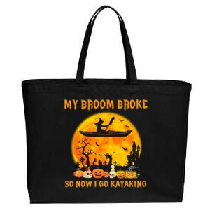 My Broom Broke So Now I Go Kayaking Halloween Kayak Cotton Canvas Jumbo Tote