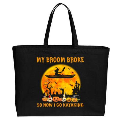 My Broom Broke So Now I Go Kayaking Halloween Kayak Cotton Canvas Jumbo Tote