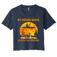 My Broom Broke So Now I Go Kayaking Halloween Kayak Women's Crop Top Tee