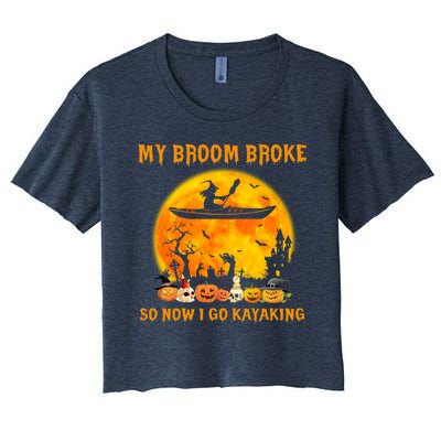 My Broom Broke So Now I Go Kayaking Halloween Kayak Women's Crop Top Tee