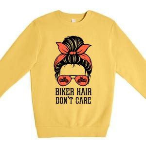 Messy Bun Bike Lovers Biker Hair Don't Care Funny Gift Premium Crewneck Sweatshirt