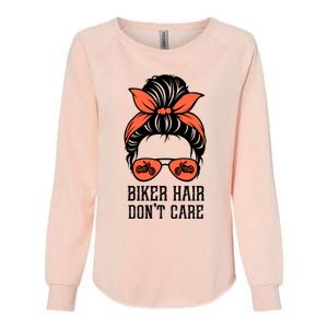 Messy Bun Bike Lovers Biker Hair Don't Care Funny Gift Womens California Wash Sweatshirt