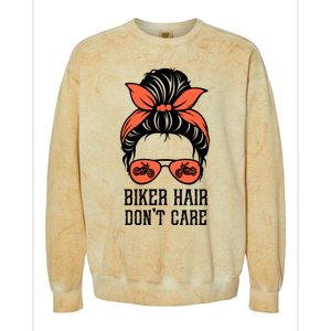 Messy Bun Bike Lovers Biker Hair Don't Care Funny Gift Colorblast Crewneck Sweatshirt