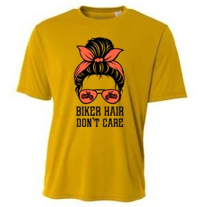 Messy Bun Bike Lovers Biker Hair Don't Care Funny Gift Cooling Performance Crew T-Shirt