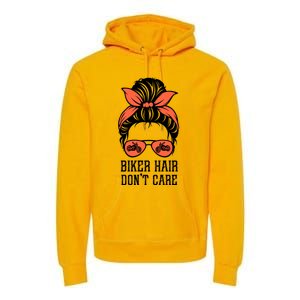 Messy Bun Bike Lovers Biker Hair Don't Care Funny Gift Premium Hoodie